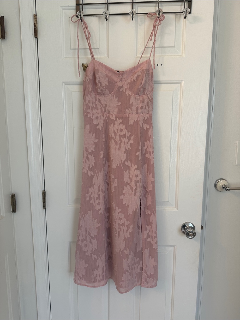 Lulu's Blush Pink Floral Midi Slip Dress with Tie Straps